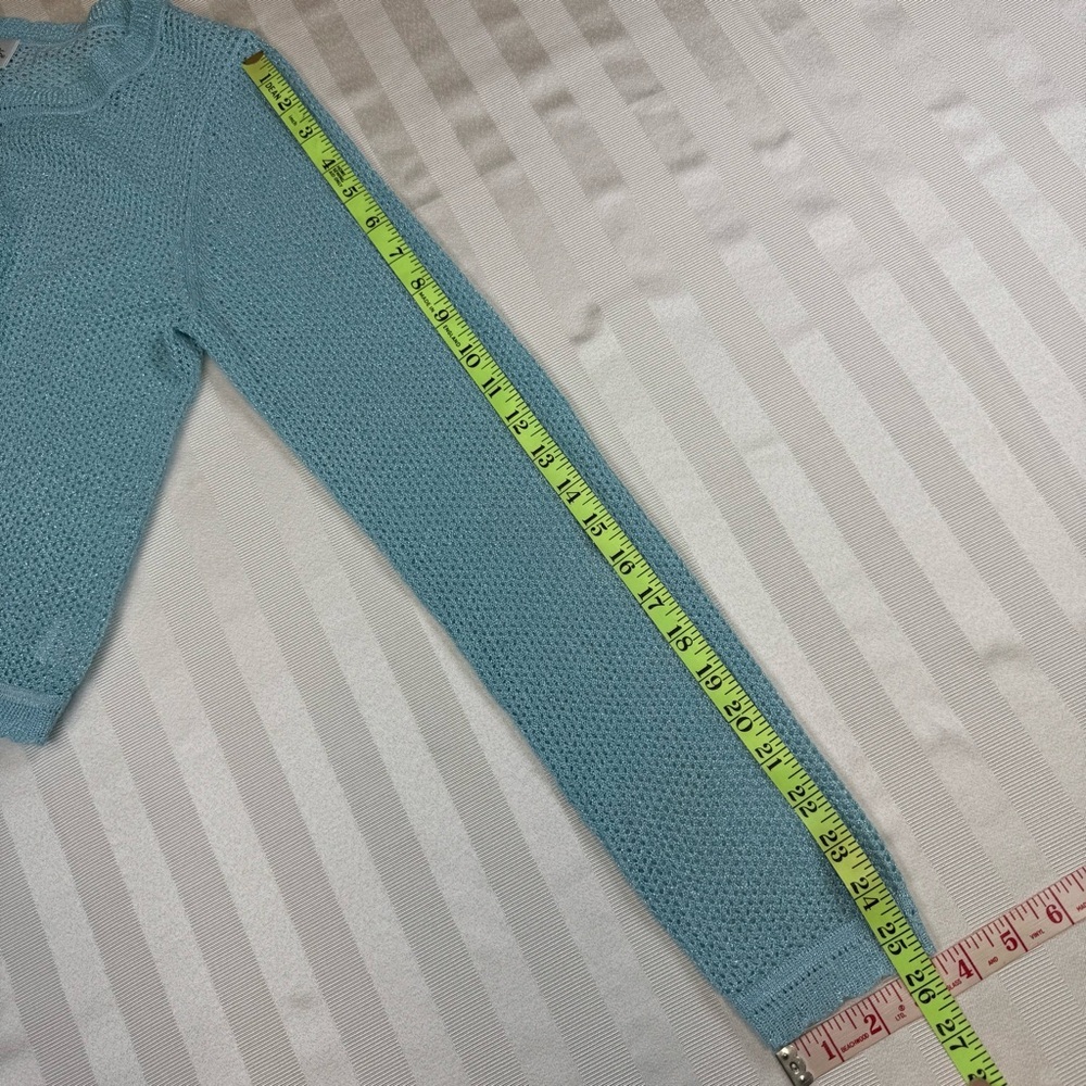 Chadwick’s Bolero Shrug Light Blue Metallic Open Crochet Small Sweater - Picture 9 of 11